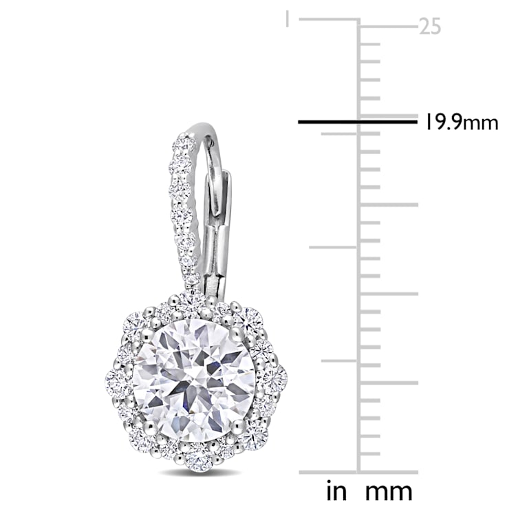3 1/6 CT DEW Created Moissanite Floral Halo Leverback Earrings in
Sterling Silver