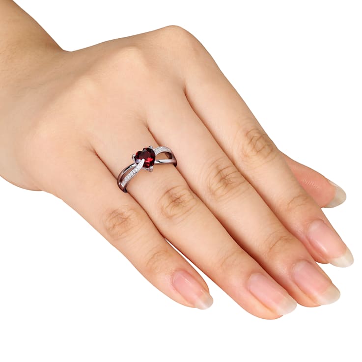1 1/4 CT TGW Garnet and Diamond Accent Heart Ring in Sterling Silver