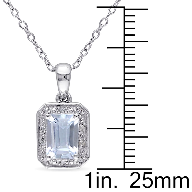 1 CT TGW Aquamarine and Diamond Accent Pendant with Chain in Sterling Silver