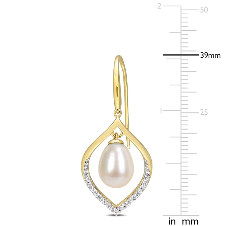 8-8.5MM Cultured Pearl and White Topaz Earrings in 14K Yellow Gold Over
Sterling Silver