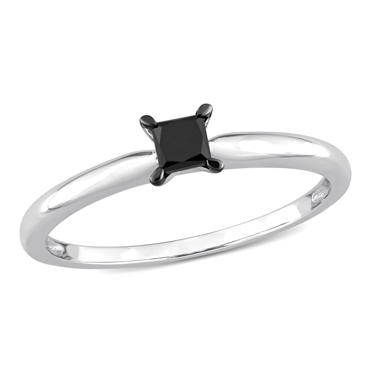 1/4 ct Black Diamond Solitaire Engagement Ring in 14K White Gold