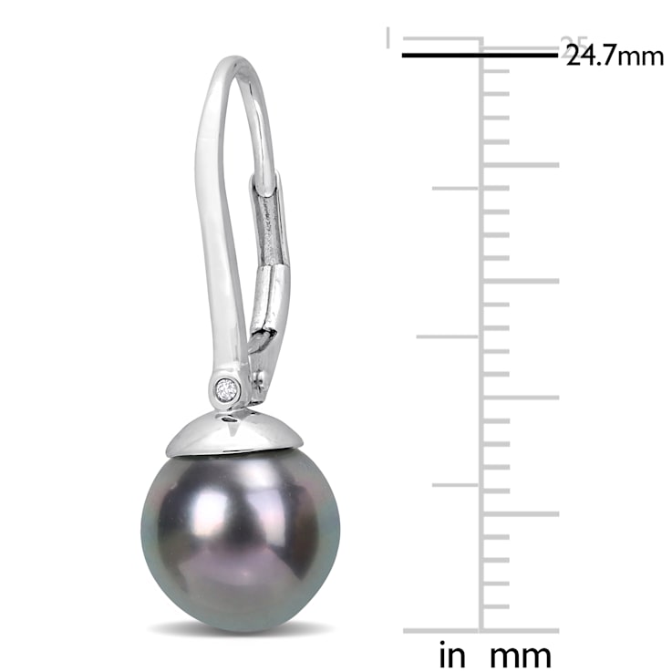 8-8.5MM Tahitian Cultured Pearl and Diamond Accent Earrings in 14K White Gold