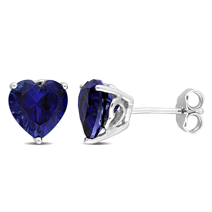 4 1/2 CT TGW Heart Shape Created Blue Sapphire Stud Earrings in Sterling Silver