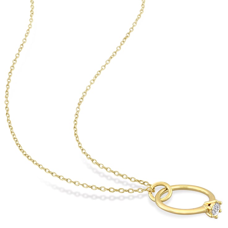 Promise Ring Charm Diamond Accent Pendant with Chain in Yellow Plated
Sterling Silver
