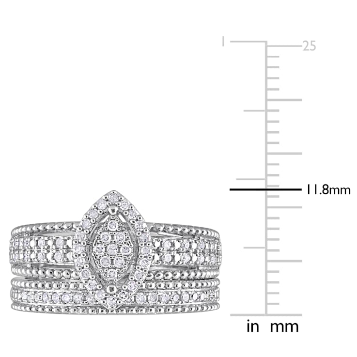 1/3 CT TW Diamond Marquise Shape Cluster Bridal Set in Sterling Silver