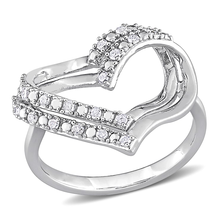 1/5 CT TW Diamond Open Heart Ring in Sterling Silver