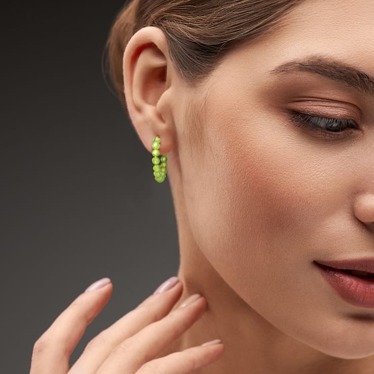 5 CT TGW Peridot Beaded Hoop Earrings in Yellow Plated Sterling Silver