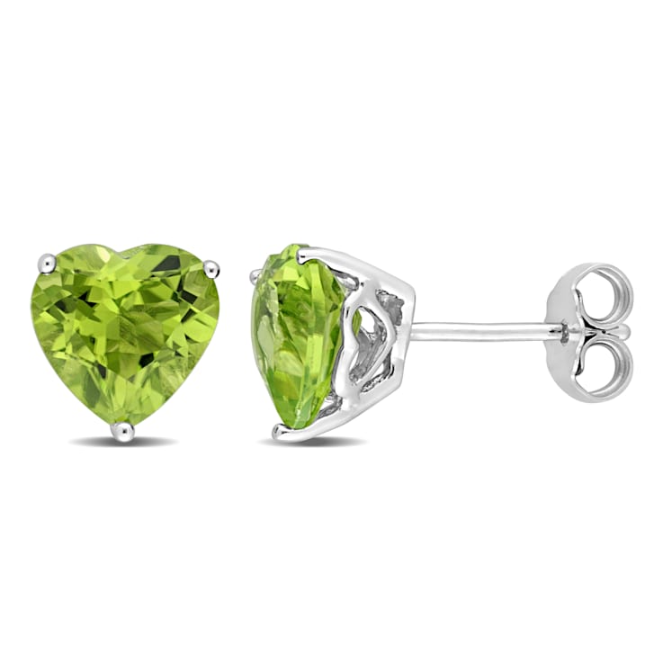 3 1/3 CT TGW Heart Peridot Stud Earrings in Sterling Silver