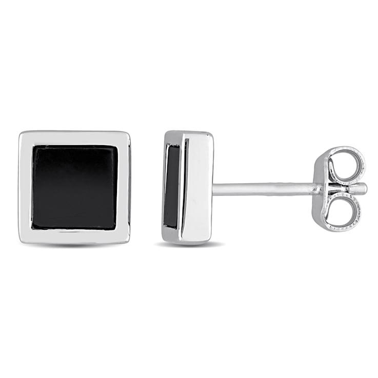 1 CT TGW Hematite Square Stud Earrings in Sterling Silver