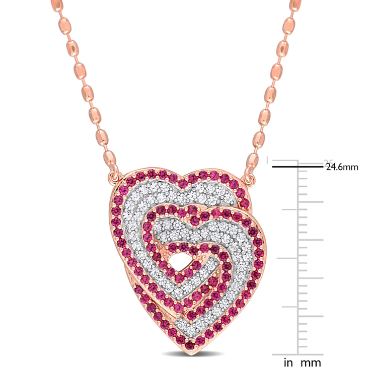 Created White Sapphire and Created Ruby Interlocking Hearts Sterling
Silver Pendant with Chain