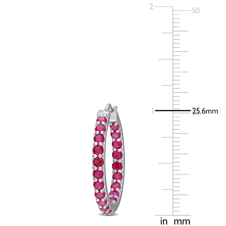 3 CT TGW Created Ruby Inside Outside Hoop Earrings in Sterling Silver