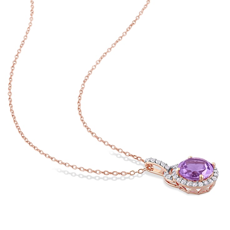 3 CT TGW White Topaz and Amethyst Pendant with Chain in Rose Plated
Sterling Silver