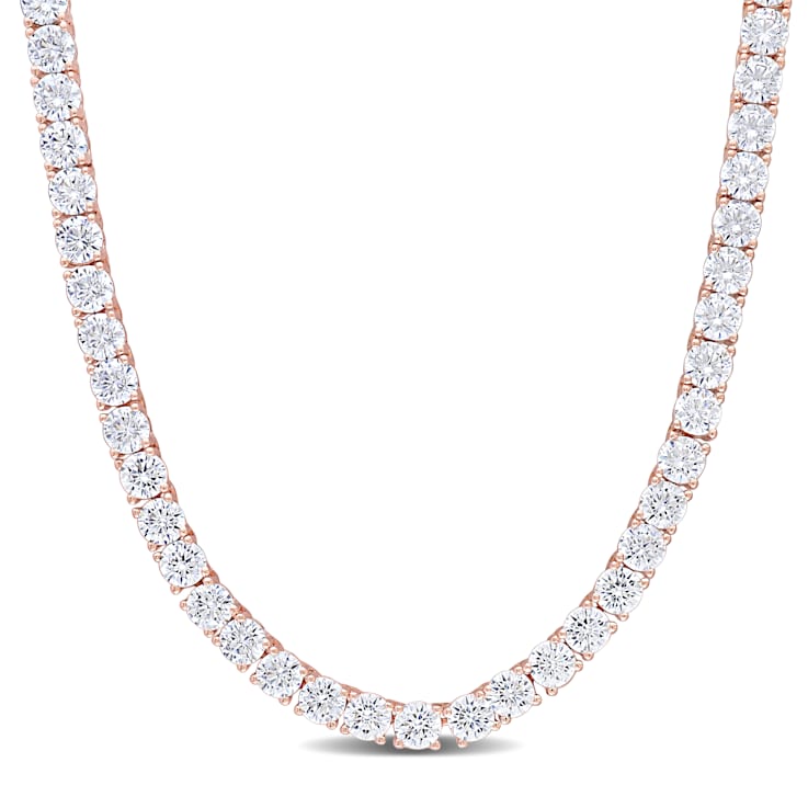 46 1/3 CT TGW Cubic Zirconia Tennis Necklace in Rose Plated Sterling Silver