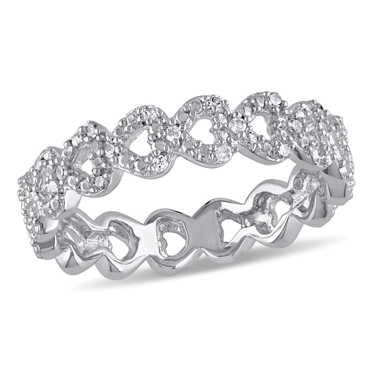 Diamond Heart Link Ring in Sterling Silver