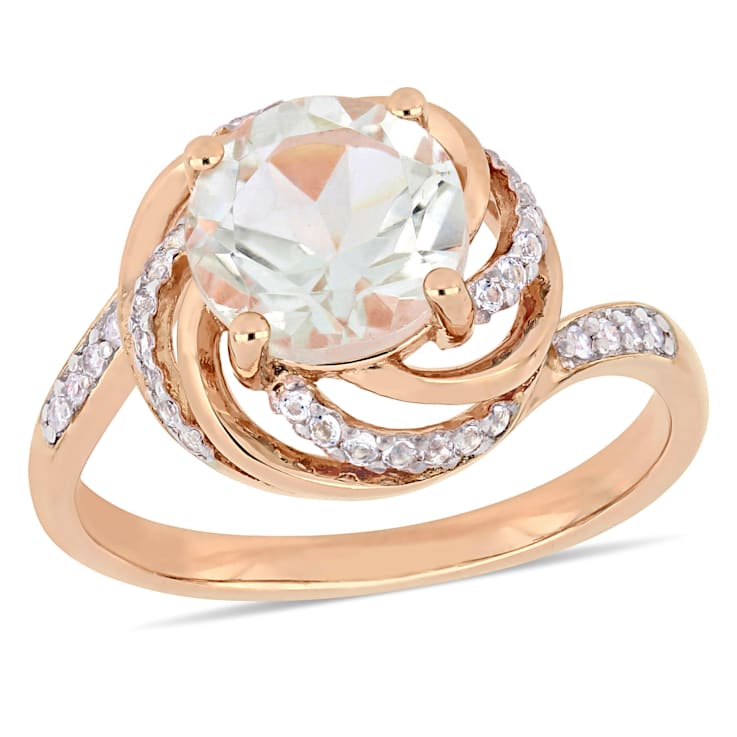 1 7/8 CTW Green Quartz, White Topaz and Diamond Swirl Ring in Rose
Plated Sterling Silver