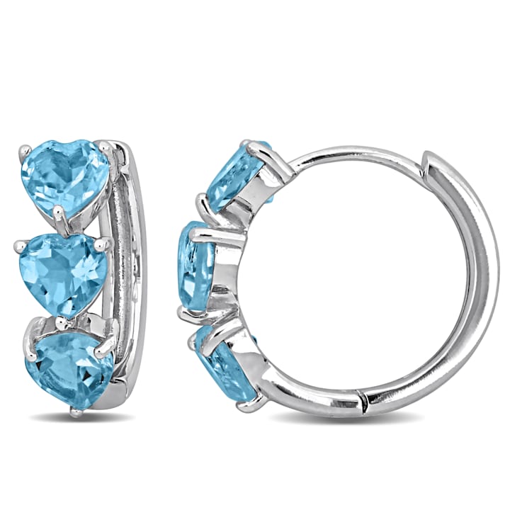 2 7/8  CT TGW Sky Blue Topaz Huggie Hoop Earrings in Sterling Silver