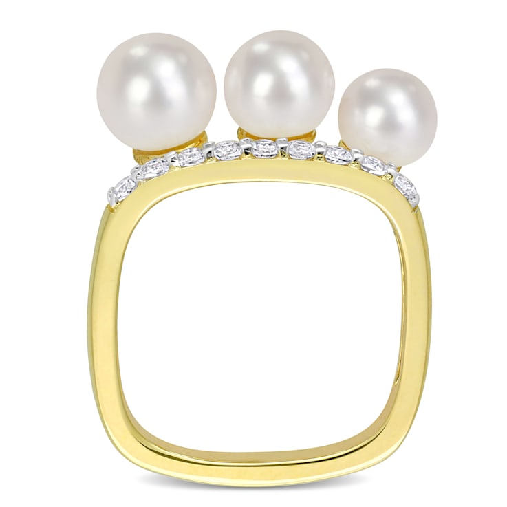 6-7.5 MM Freshwater Cultured Pearl & 3/8 CT TGW White Topaz Ring in
Yellow Plated Sterling Silver