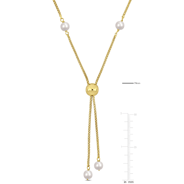 6-7 MM Freshwater Cultured Pearl Tassel Necklace in 18K Yellow Gold Over
Sterling Silver