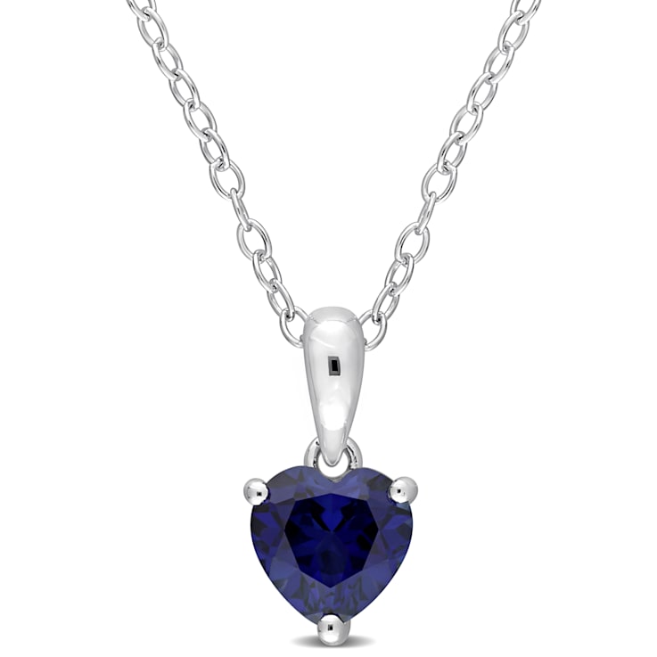 7/8 CT TGW Created Blue Sapphire Solitaire Heart Pendant with Chain in
Sterling Silver