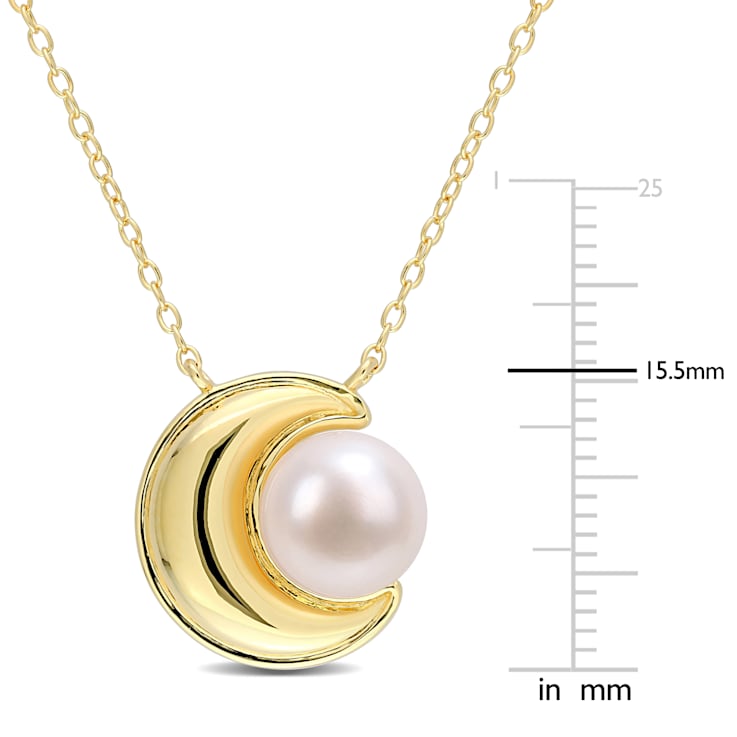 8-8.5MM Freshwater Cultured Pearl Crescent Moon Pendant with Chain in
Yellow Sterling Silver