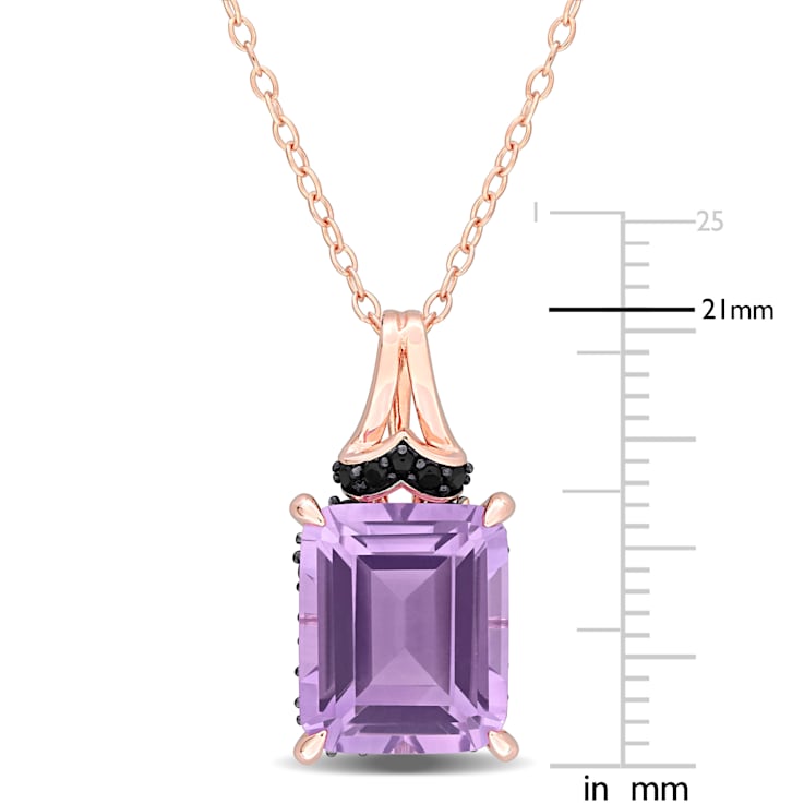 6 1/8 CT TGW Amethyst and Black Sapphire Pendant with Chain in Rose
Plated Sterling Silver