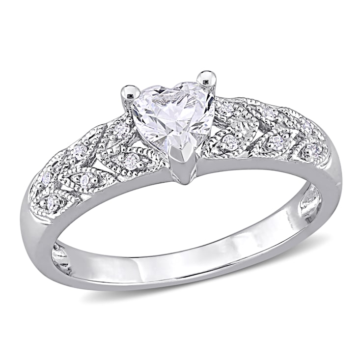 3/5 CT TGW Created White Sapphire and Diamond Accent Vintage Ring in
Sterling Silver