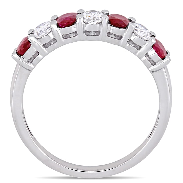 4/5 CT TGW Ruby and 1/2 CT TW Diamond Semi-Eternity Ring in 14K White Gold
