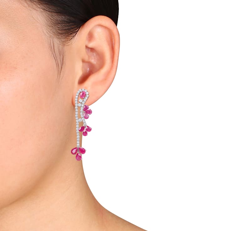 11 1/5 CT TGW Ruby and 2.67 CT TW Diamond Post Earrings in 14K White Gold