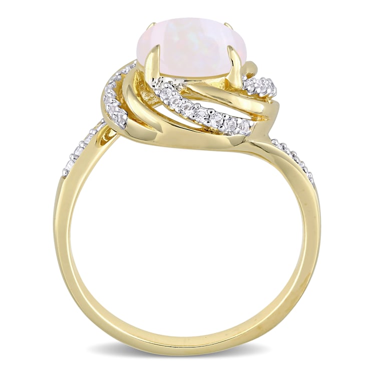 1 3/8 CT TGW Opal, White Topaz and Diamond Accent Interlaced Ring in
Yellow Plated Sterling Silver