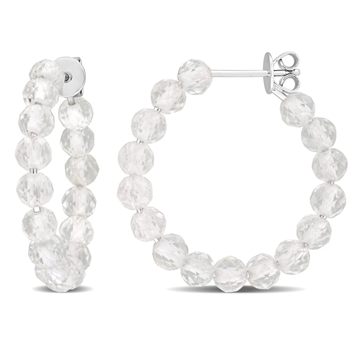 4ctw White Topaz Beaded Hoop Earrings in Sterling Silver