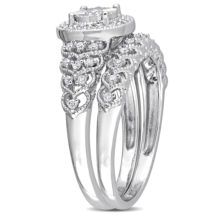 1/3 CT TW Diamond Halo Bridal Ring Set in Sterling Silver