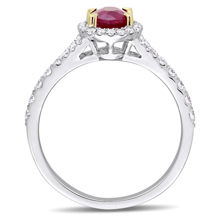 7/8 CT TGW Ruby and 1/2 CT TW Diamond Halo Ring in 14K White Gold
