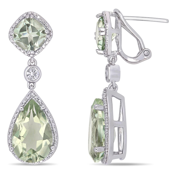 10.00ctw Green Quartz and Created White Sapphire Drop Earrings in
Sterling Silver