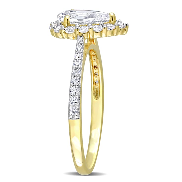 1 7/8 CT TGW Created White Sapphire Halo Teardrop Ring in Yellow Plated
Sterling Silver
