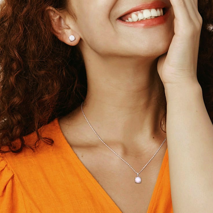 2-Pcs Set of 4 1/10 CT TGW Opal Solitaire Earrings and Pendant with
Chain in Sterling Silver