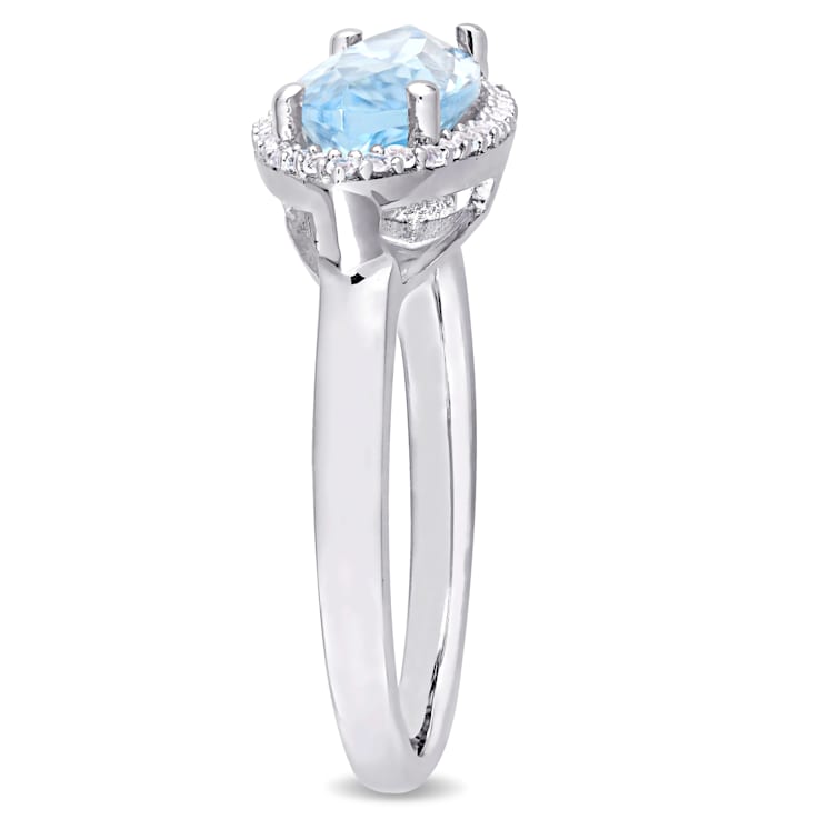 2 7/8 CT TGW Sky Blue and White Topaz Halo Ring in Sterling Silver