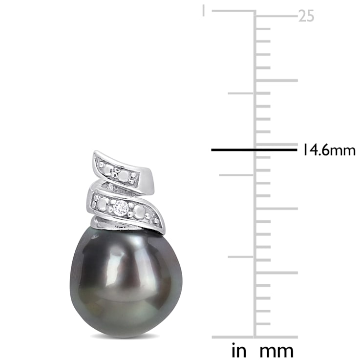 8-9MM Black Tahitian Cultured Pearl and Diamond Accent Swirl Stud
Earrings in Sterling Silver