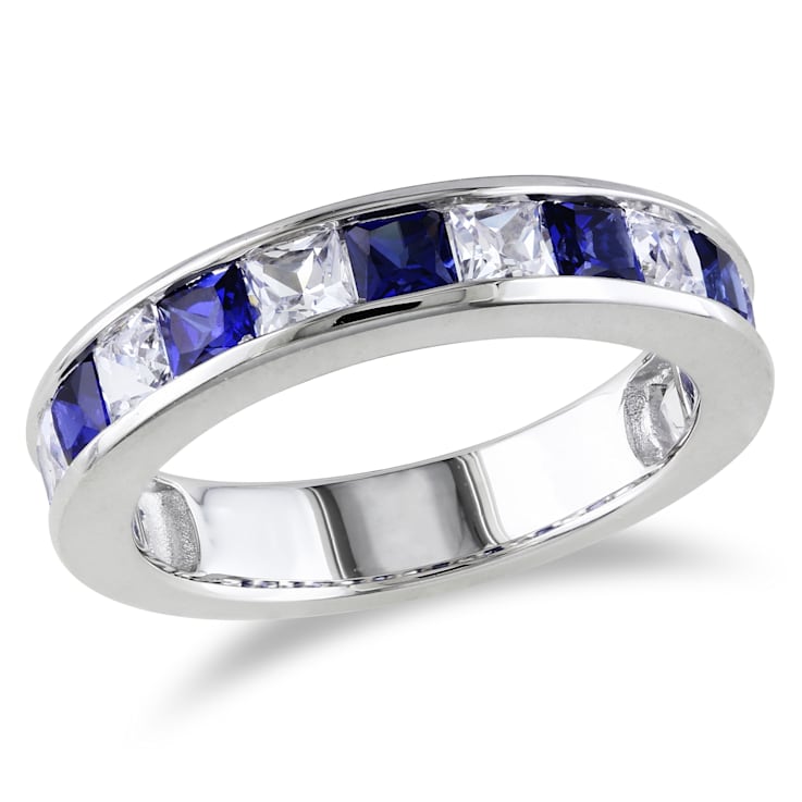 2 3/8 CTW Created White and Blue Sapphire Anniversary Band in Sterling Silver