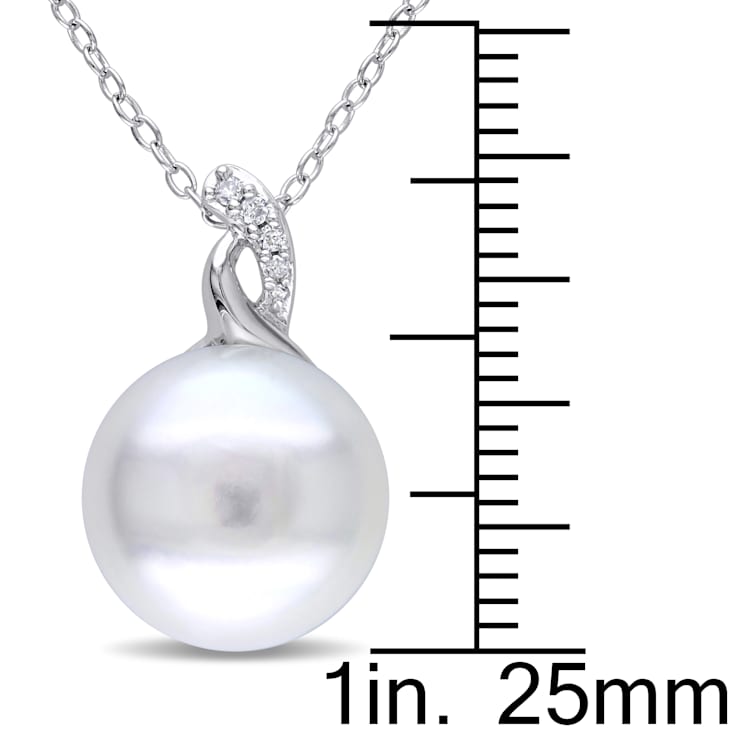 12-12.5MM Freshwater Cultured Pearl and Diamond Twist Pendant with Chain
in Sterling Silver