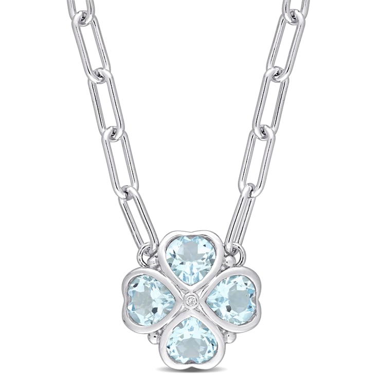 3 7/8 CT TW Sky Blue Topaz and Diamond Accent Floral Heart Paperclip
Chain Sterling Silver Necklace
