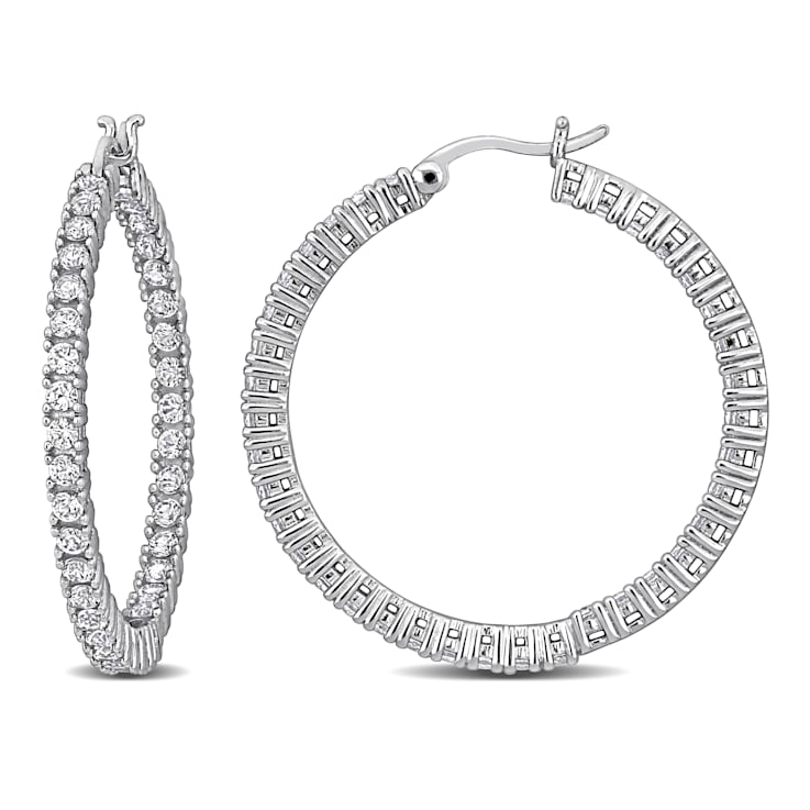 3 CT TGW Created White Sapphire Hoop Earrings in Sterling