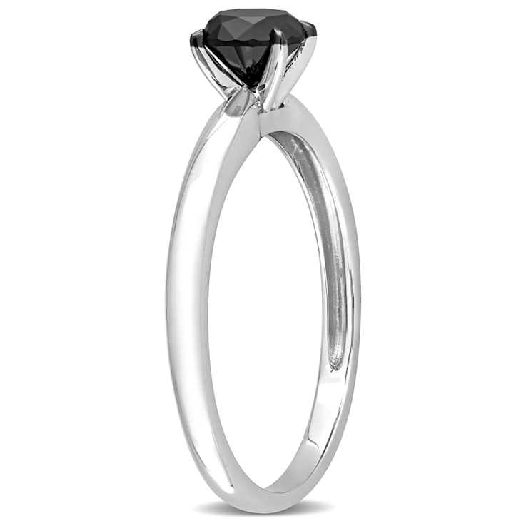 3/4 ct Black Diamond Solitaire Engagement Ring in 14K White Gold