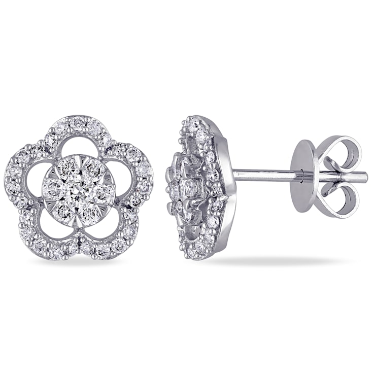 1/2 CT TW Diamond Floral Earrings in 14k White Gold
