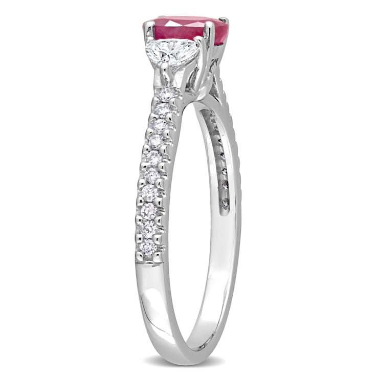 3/5 CT TGW Ruby and 1/2 CT TW Diamond Three-Stone Ring in 14K White Gold