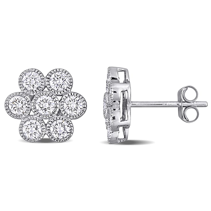 1 CT TW Diamond Flower Stud Earrings in 14k White Gold