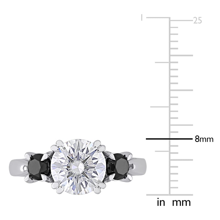 2 CT DEW Created Moissanite and 3/4 CT TW Black Diamond 3-Stone
Engagement Ring in 10K White Gold