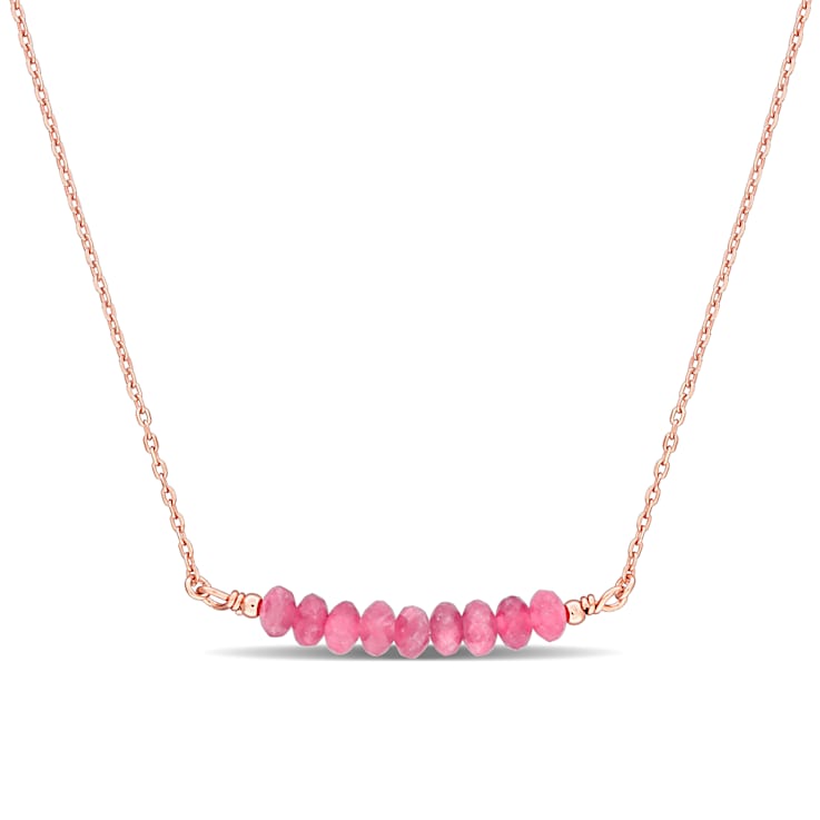 3/4ctw Pink Tourmaline Bead Bar Necklace in Rose Plated Sterling Silver