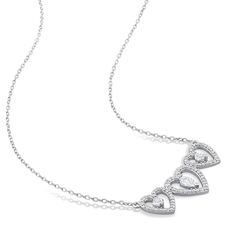 1/2 CT TGW White Topaz and 1/5 CT TW Diamond Triple Heart Necklace in
Sterling Silver