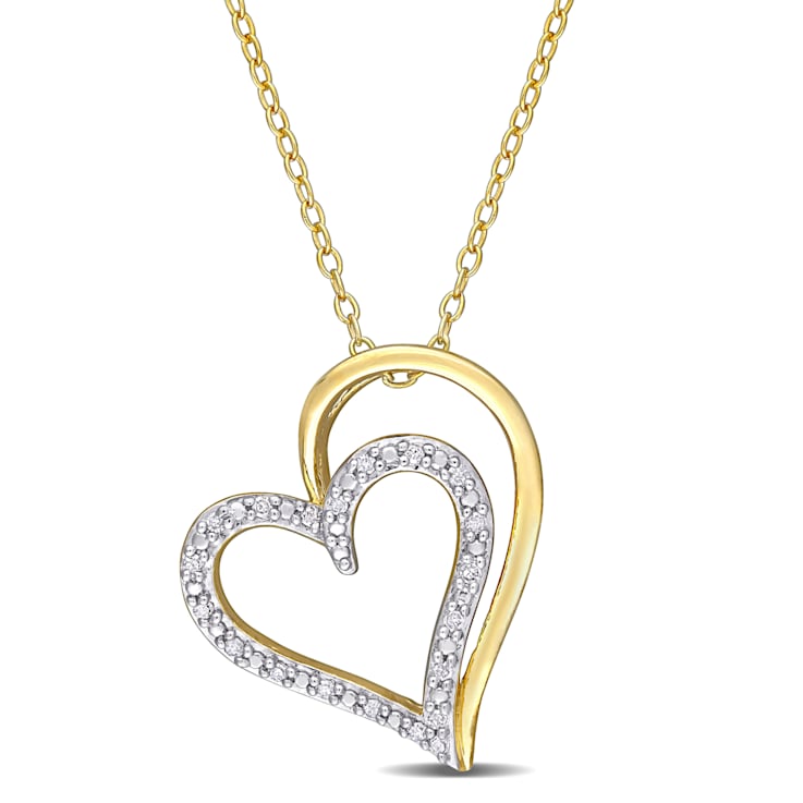 1/10ctw Diamond Double Heart Pendant with Chain in 18K Yellow Gold Over
Sterling Silver
