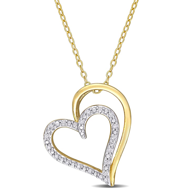 1 10ctw Diamond Double Heart Pendant with Chain in 18K Yellow Gold